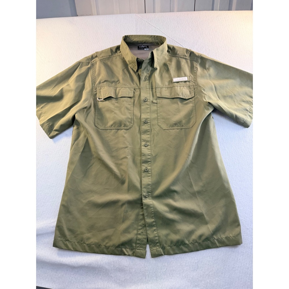 Habit Mens Short Sleeve Fishing Shirt Olive Green UPF 40+ Vented Medium 5424